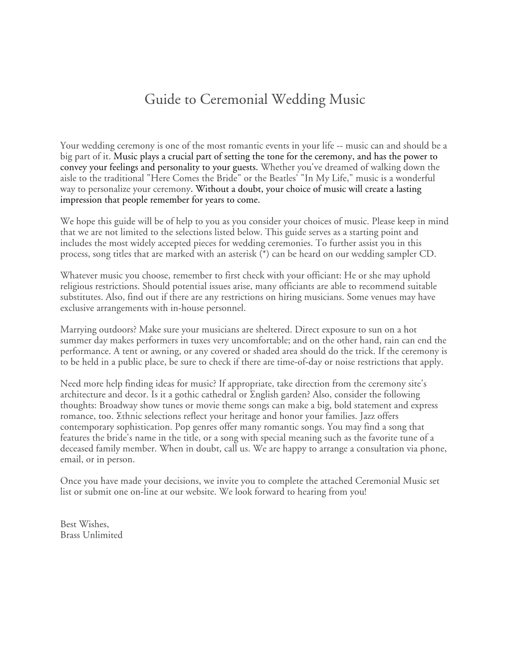 Guide to Ceremonial Wedding Music