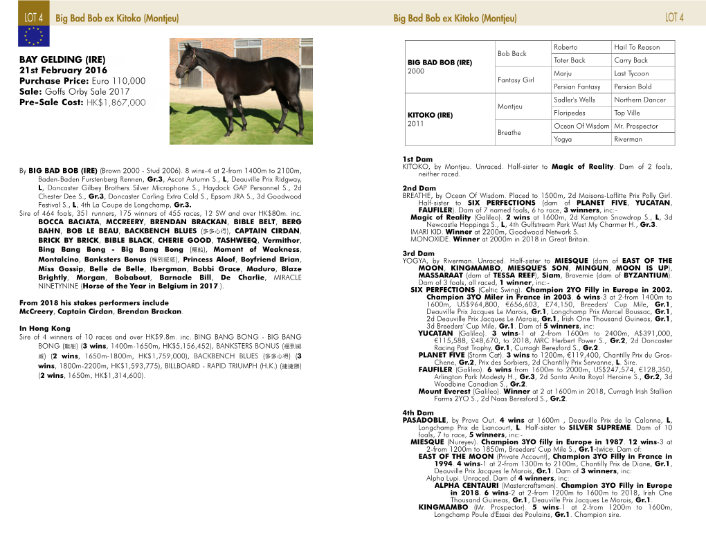 LOT 4 Big Bad Bob Ex Kitoko (Montjeu) Big Bad Bob Ex Kitoko (Montjeu) LOT 4