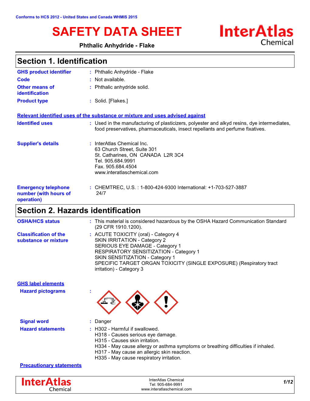 SAFETY DATA SHEET Phthalic Anhydride - Flake