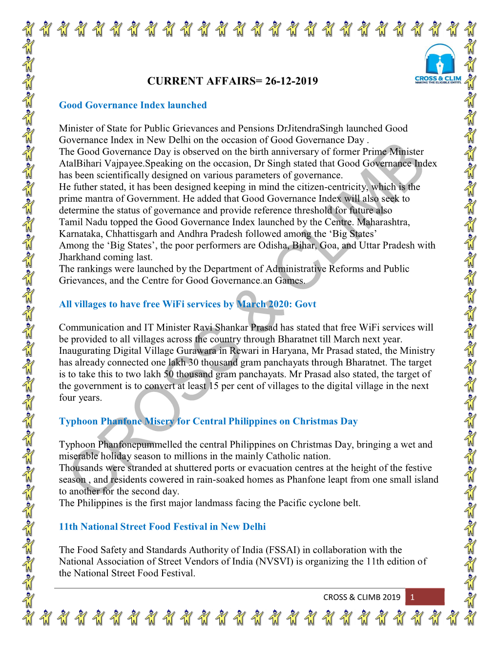 Current Affairs= 26-12-2019