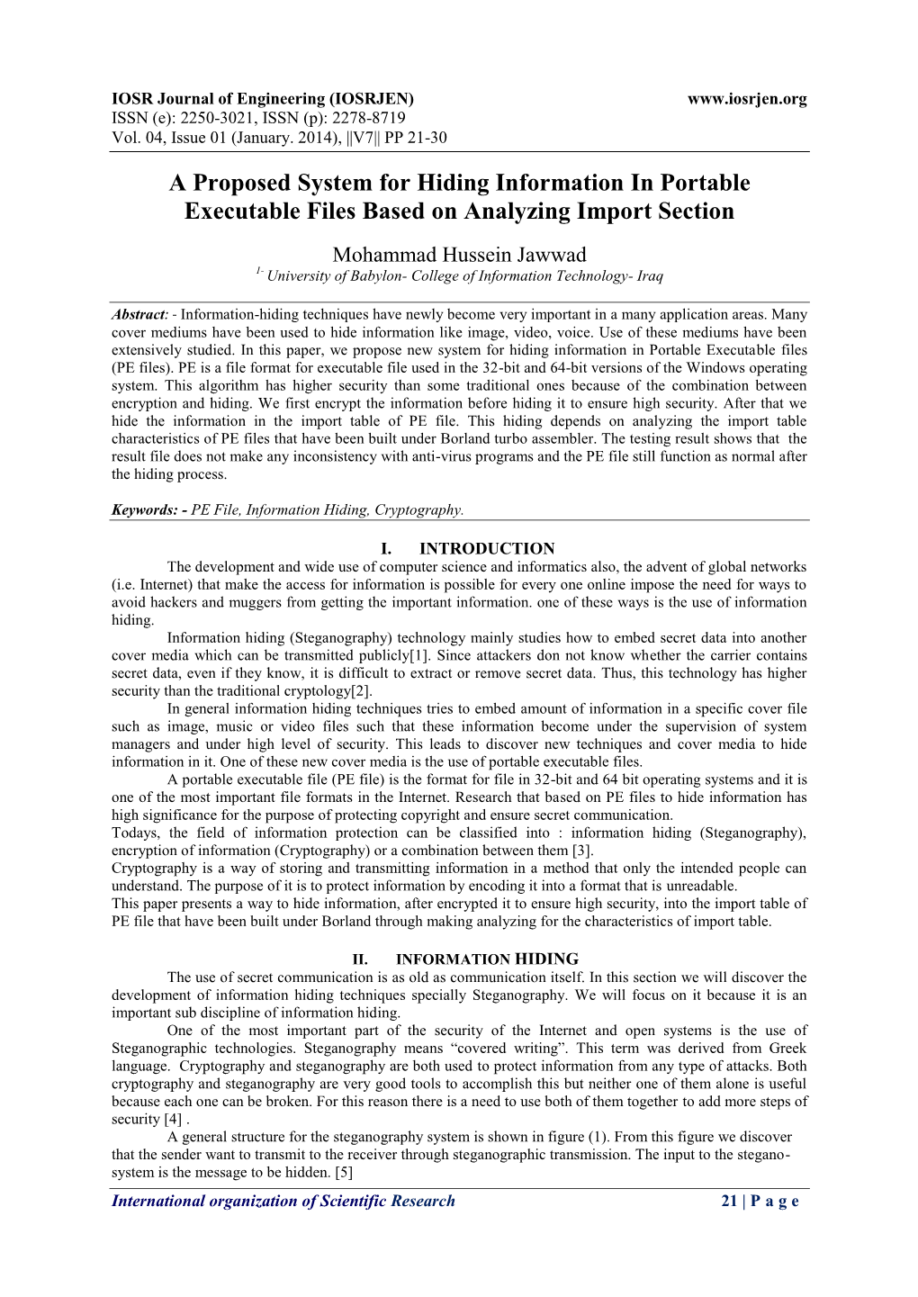 A Proposed System for Hiding Information in Portable Executable Files Based on Analyzing Import Section