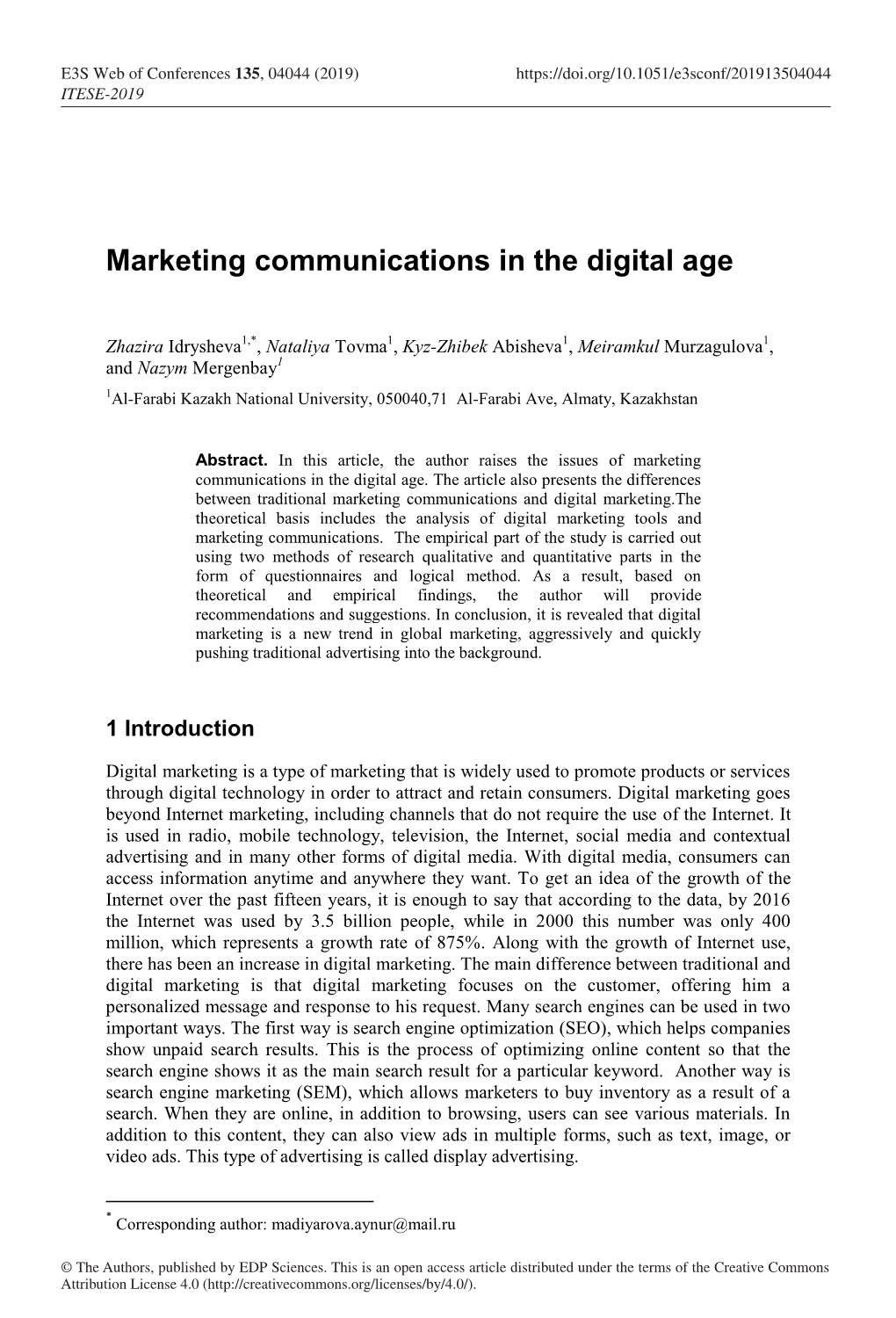 Marketing Communications in the Digital Age