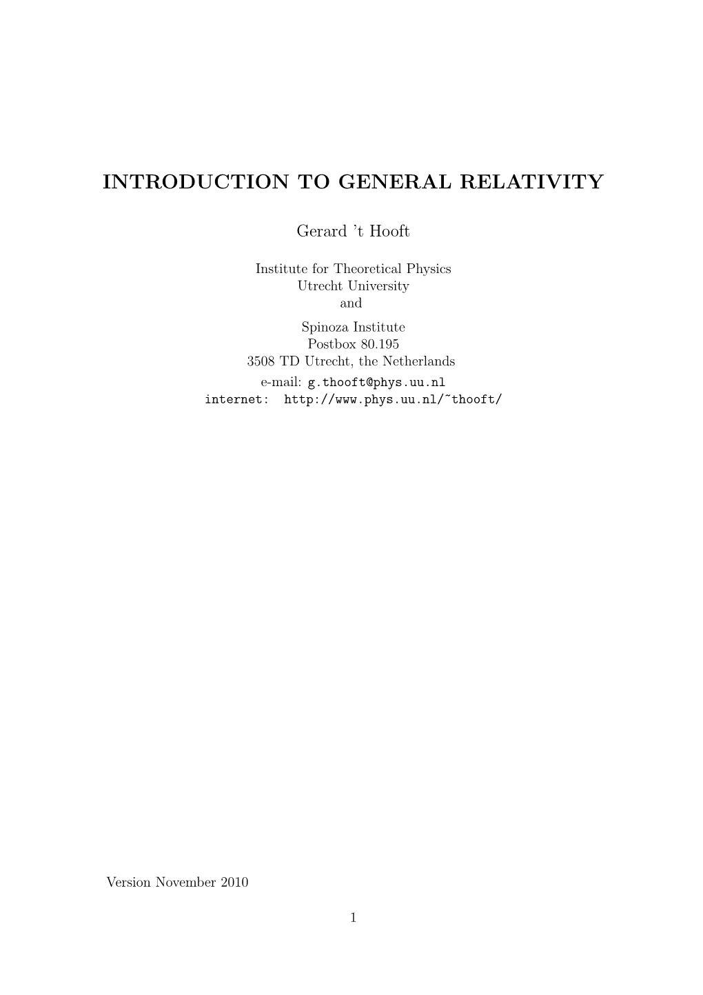 Introduction to General Relativity