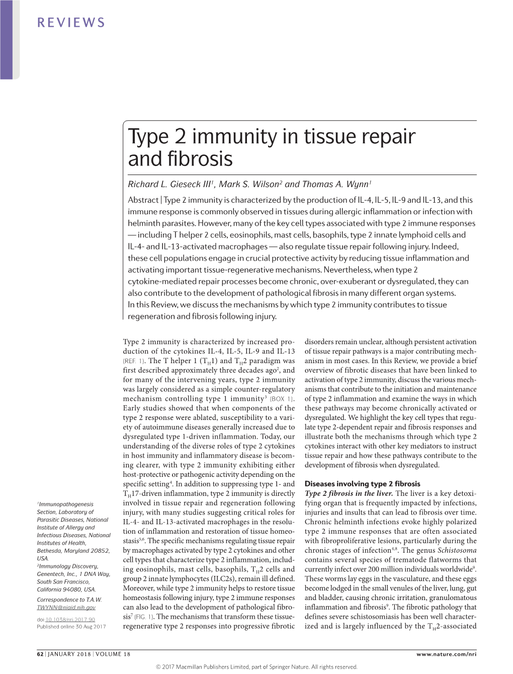 Type 2 Immunity in Tissue Repair and Fibrosis