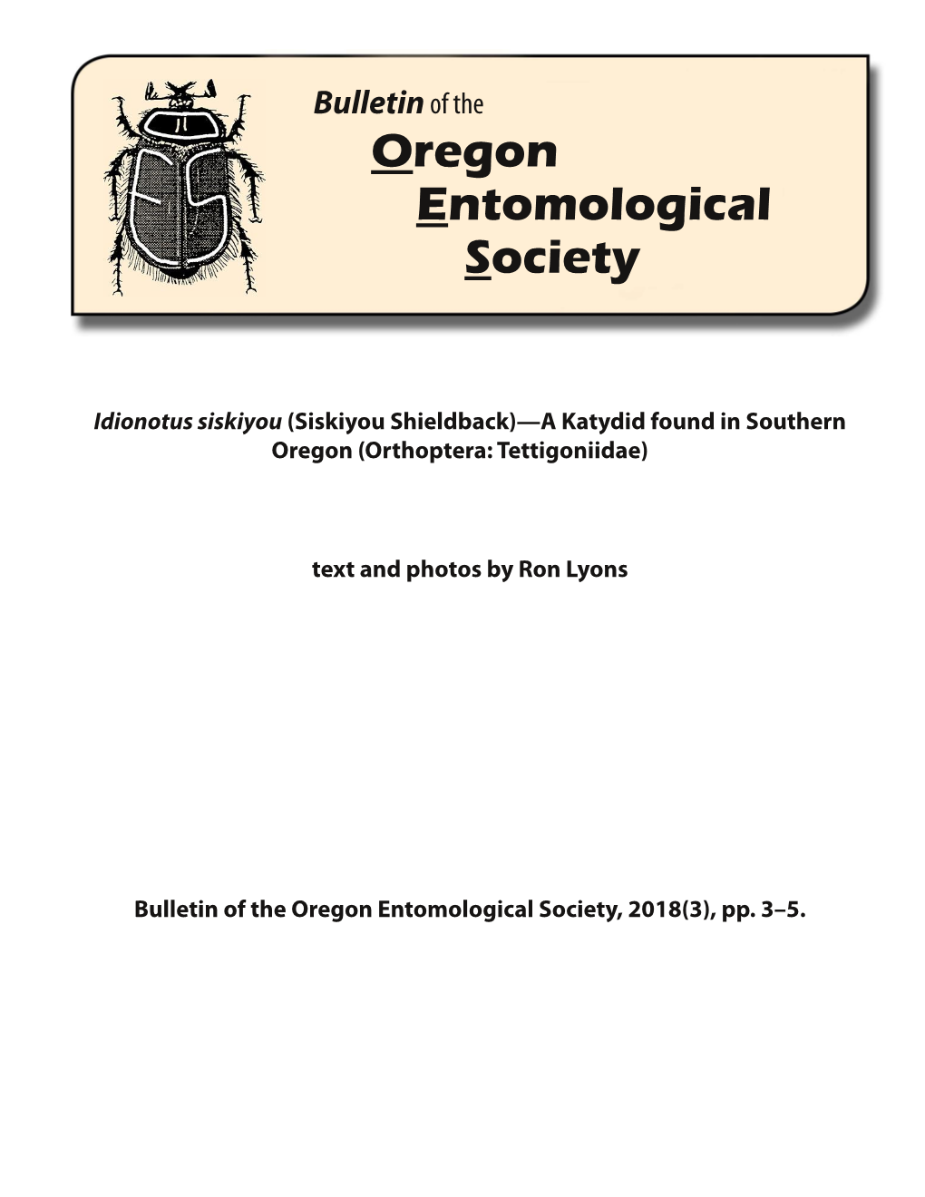 Oregon Entomological Society