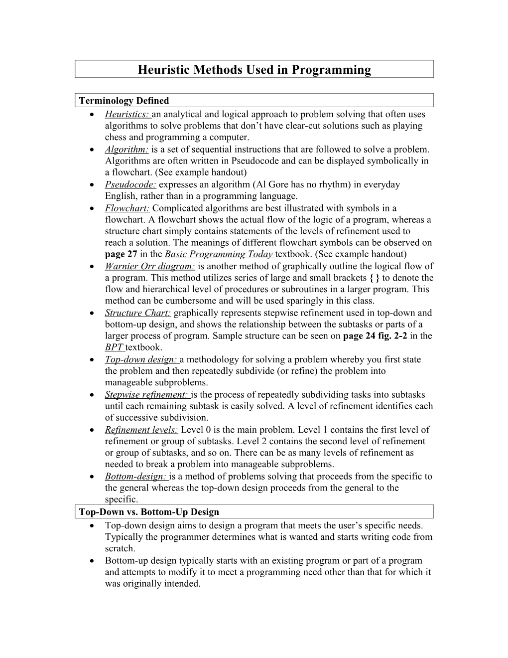 Heuristic Methods Used in Programming