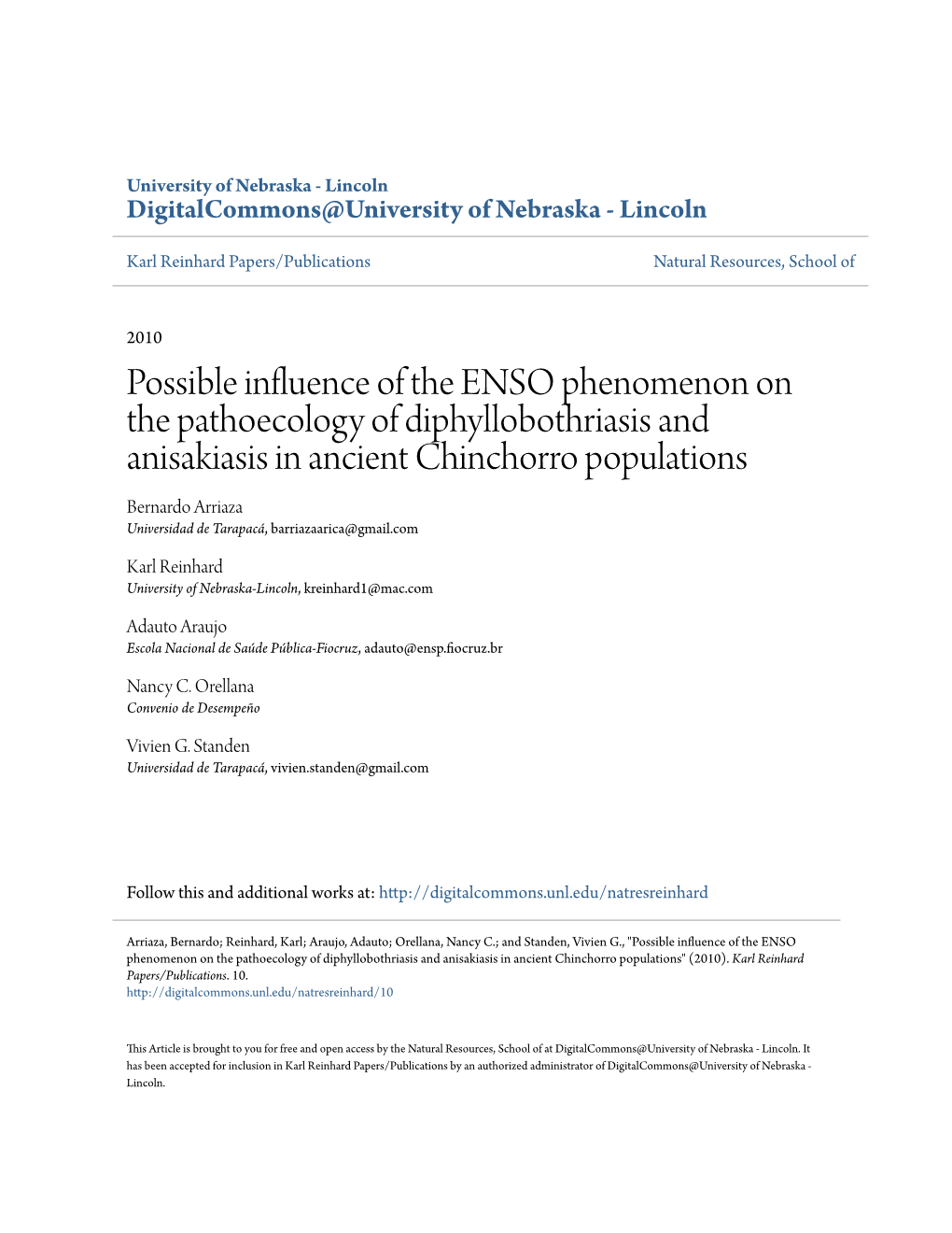 Possible Influence of the ENSO Phenomenon on the Pathoecology