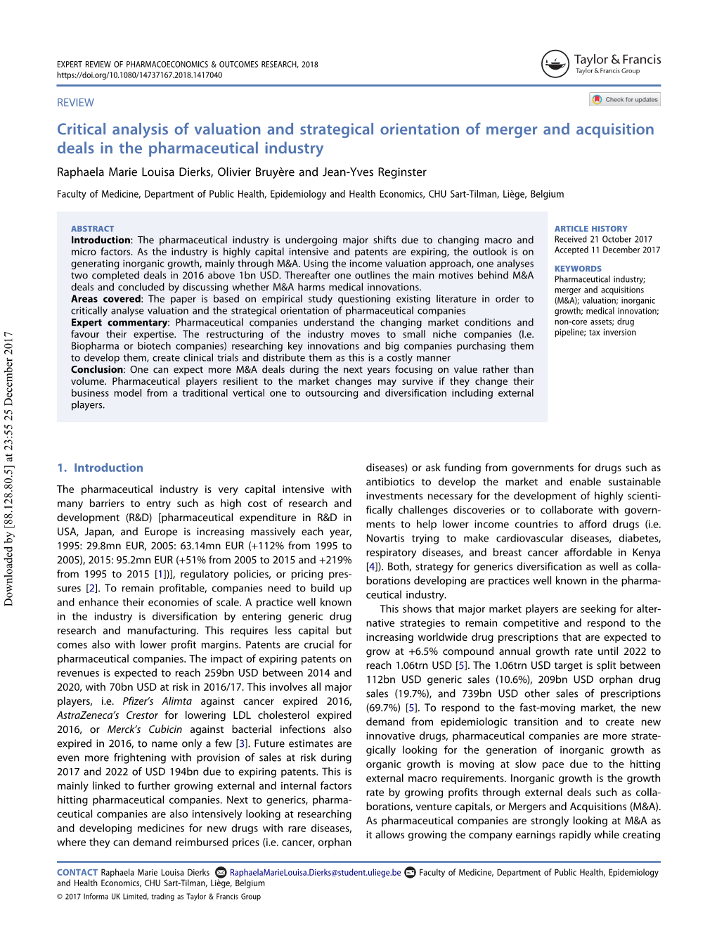 Critical Analysis of Valuation and Strategical Orientation of Merger