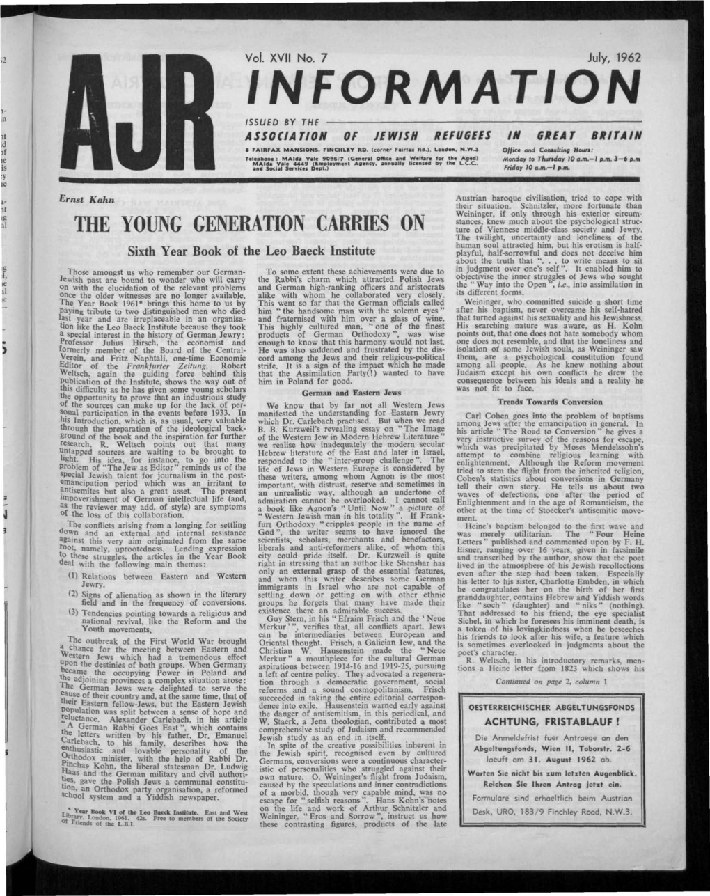 Information Issued by the Association of Jewish Refugees in Great Britain • Fairfax Mansions
