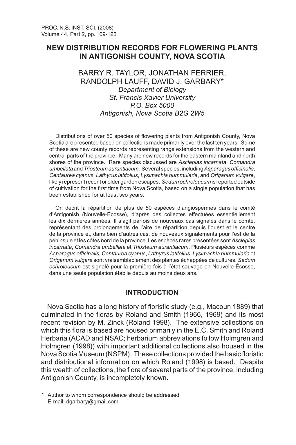 New Distribution Records for Flowering Plants in Antigonish County, Nova Scotia