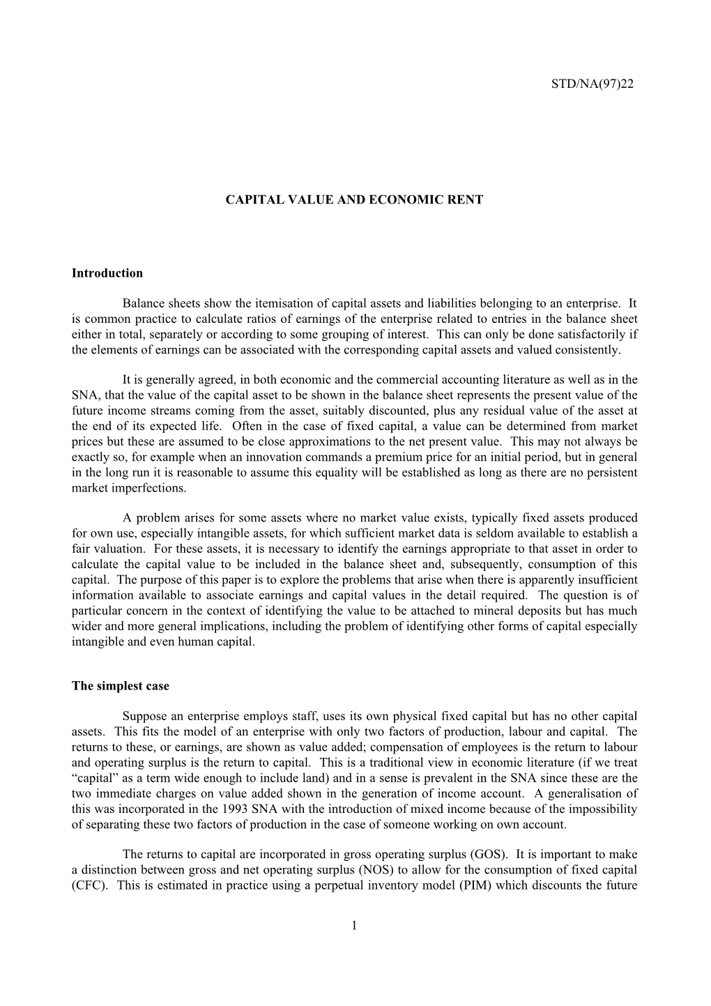 Std/Na(97)22 1 Capital Value and Economic Rent