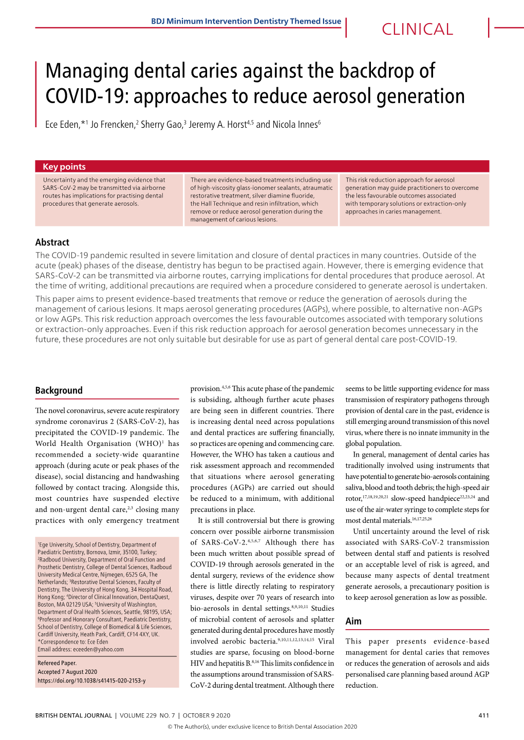 Managing Dental Caries Against the Backdrop of COVID-19: Approaches to Reduce Aerosol Generation