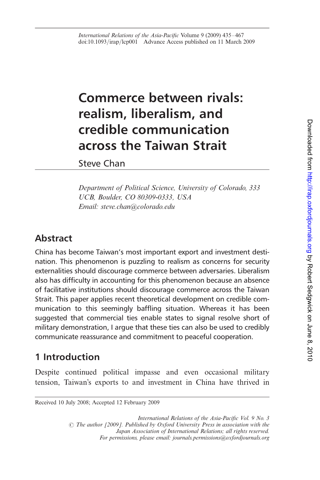 Realism, Liberalism, and Credible Communication Across the Taiwan