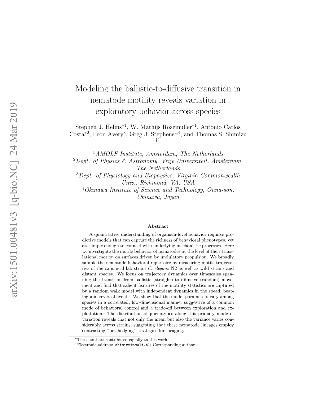 Modeling the Ballistic-To-Diffusive Transition in Nematode Motility