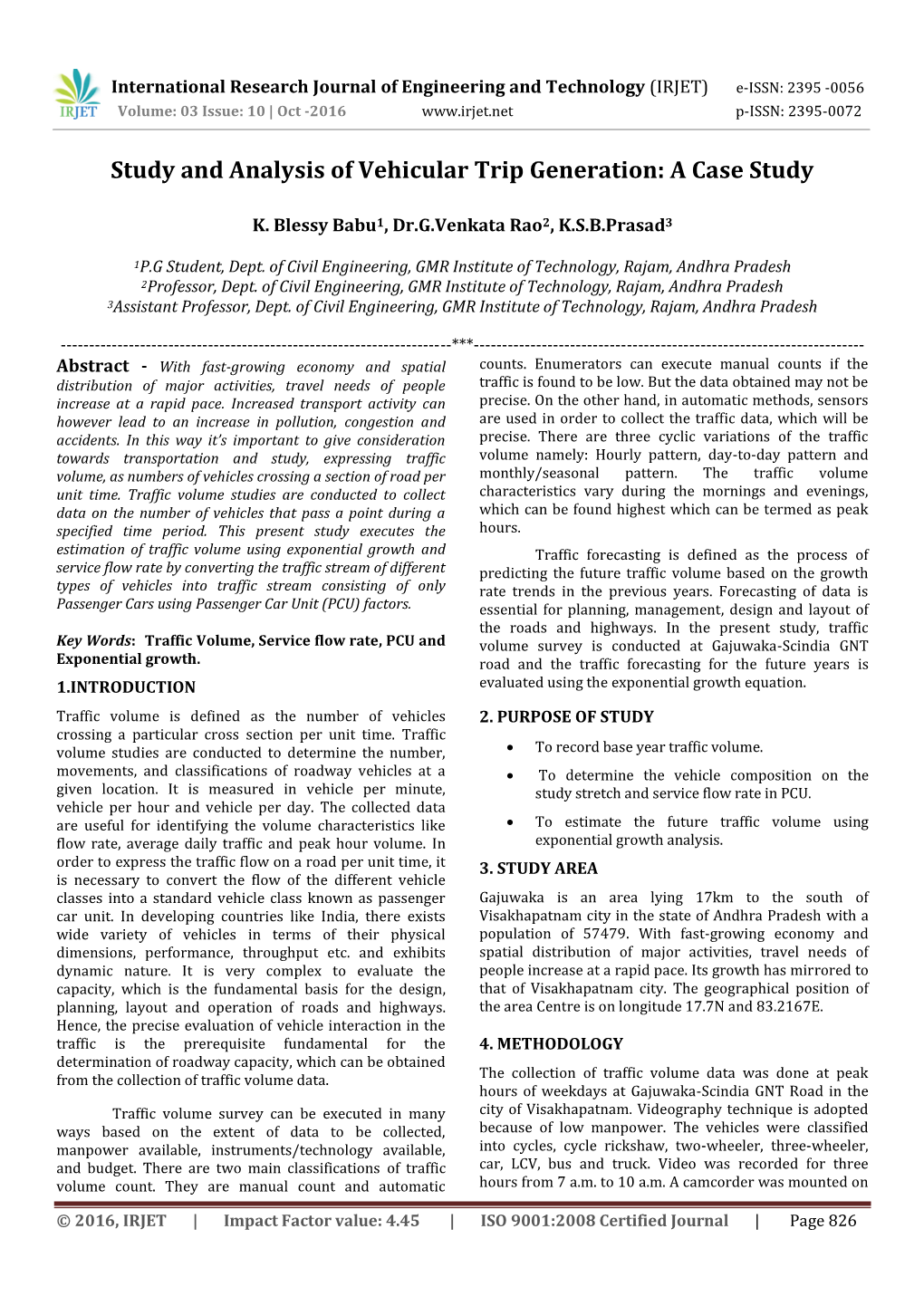 Study and Analysis of Vehicular Trip Generation: a Case Study