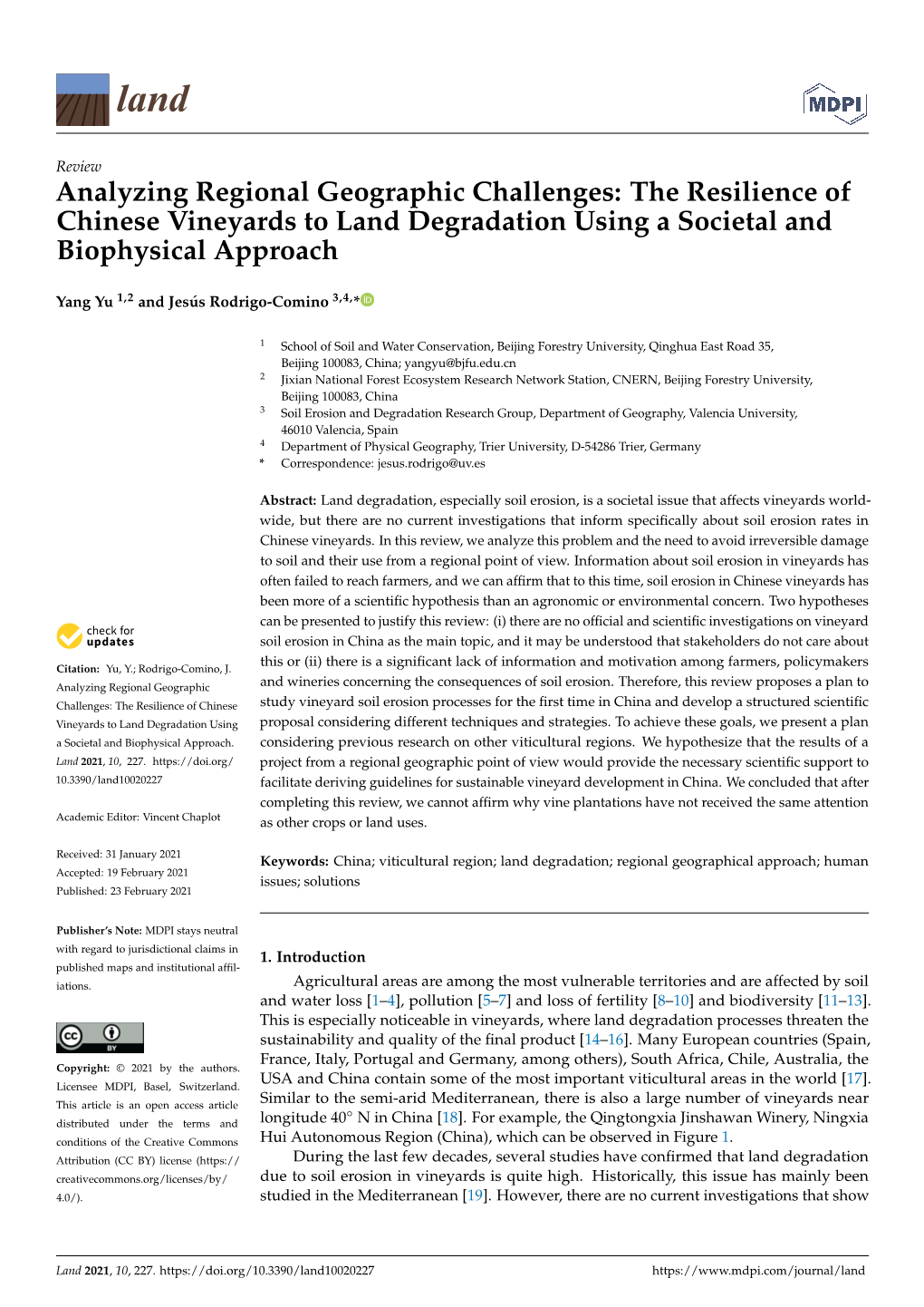 The Resilience of Chinese Vineyards to Land Degradation Using a Societal and Biophysical Approach