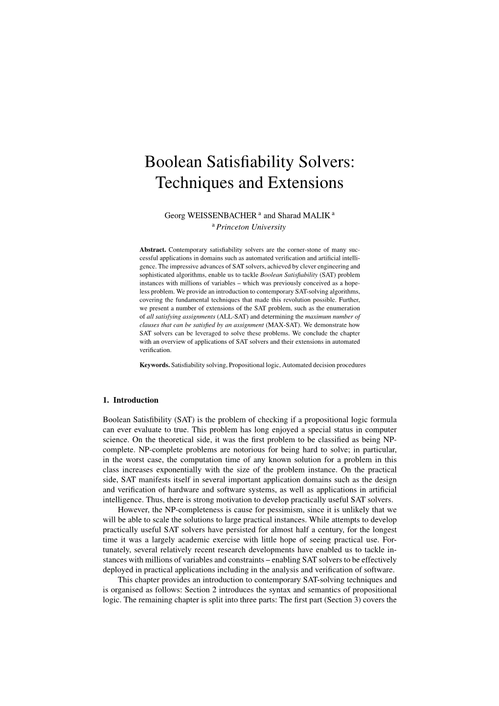 Boolean Satisfiability Solvers: Techniques and Extensions