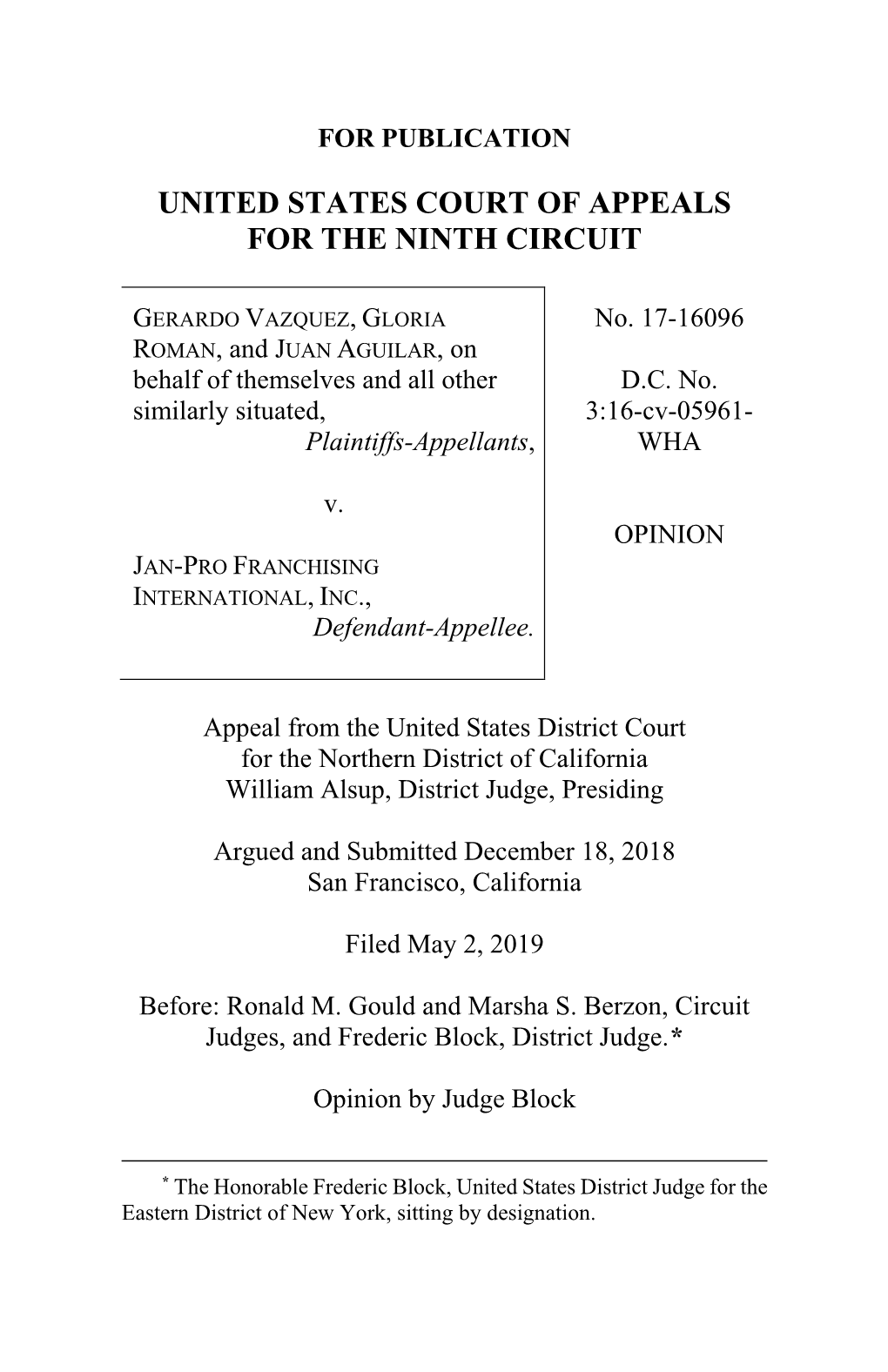 Vazquez V. Jan-Pro Franchising Int'l