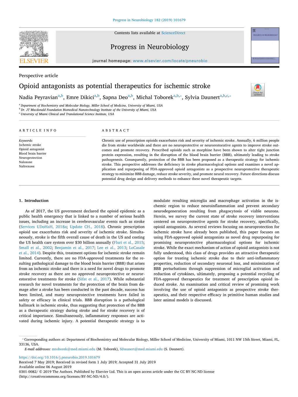 Opioid Antagonists As Potential Therapeutics for Ischemic Stroke