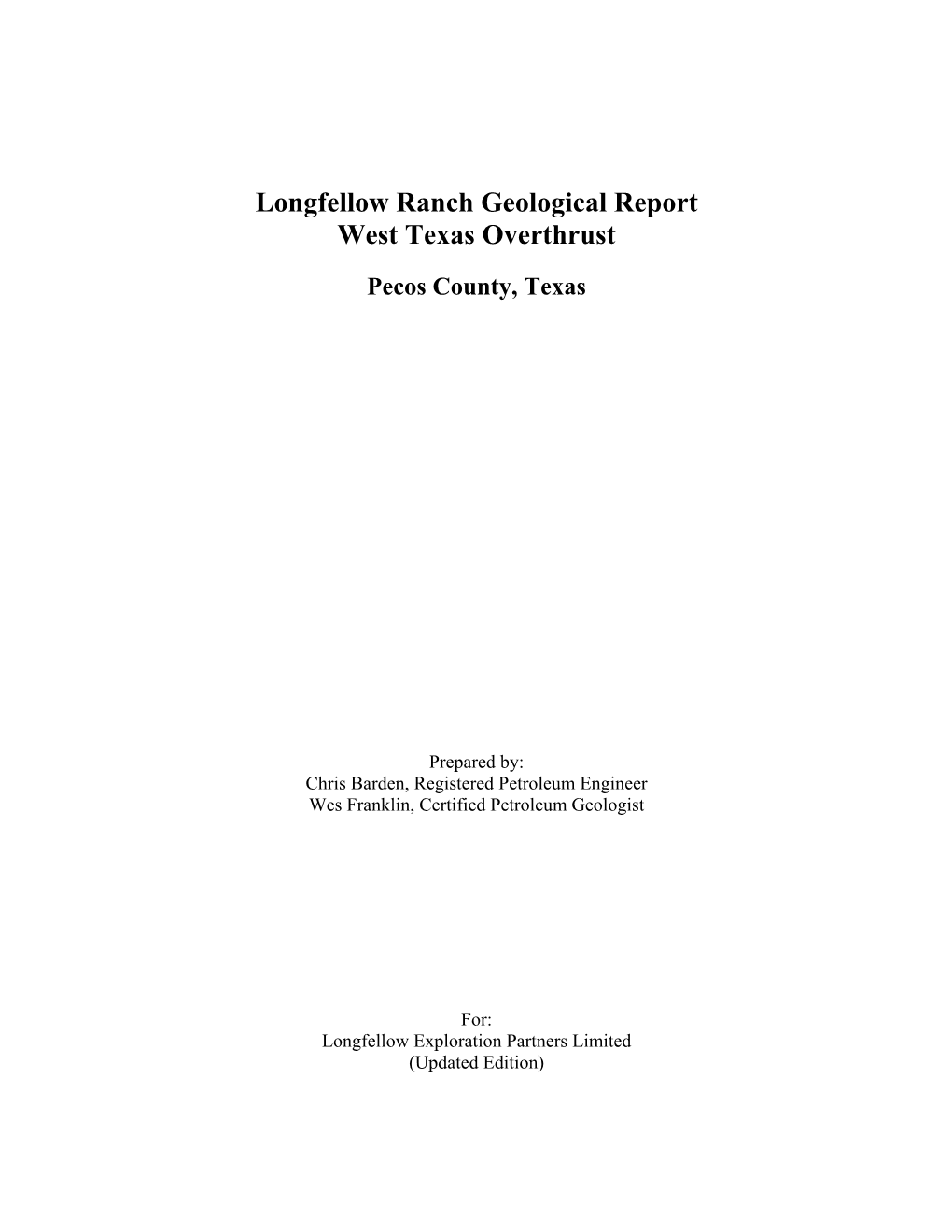 Longfellow Ranch Geological Report West Texas Overthrust