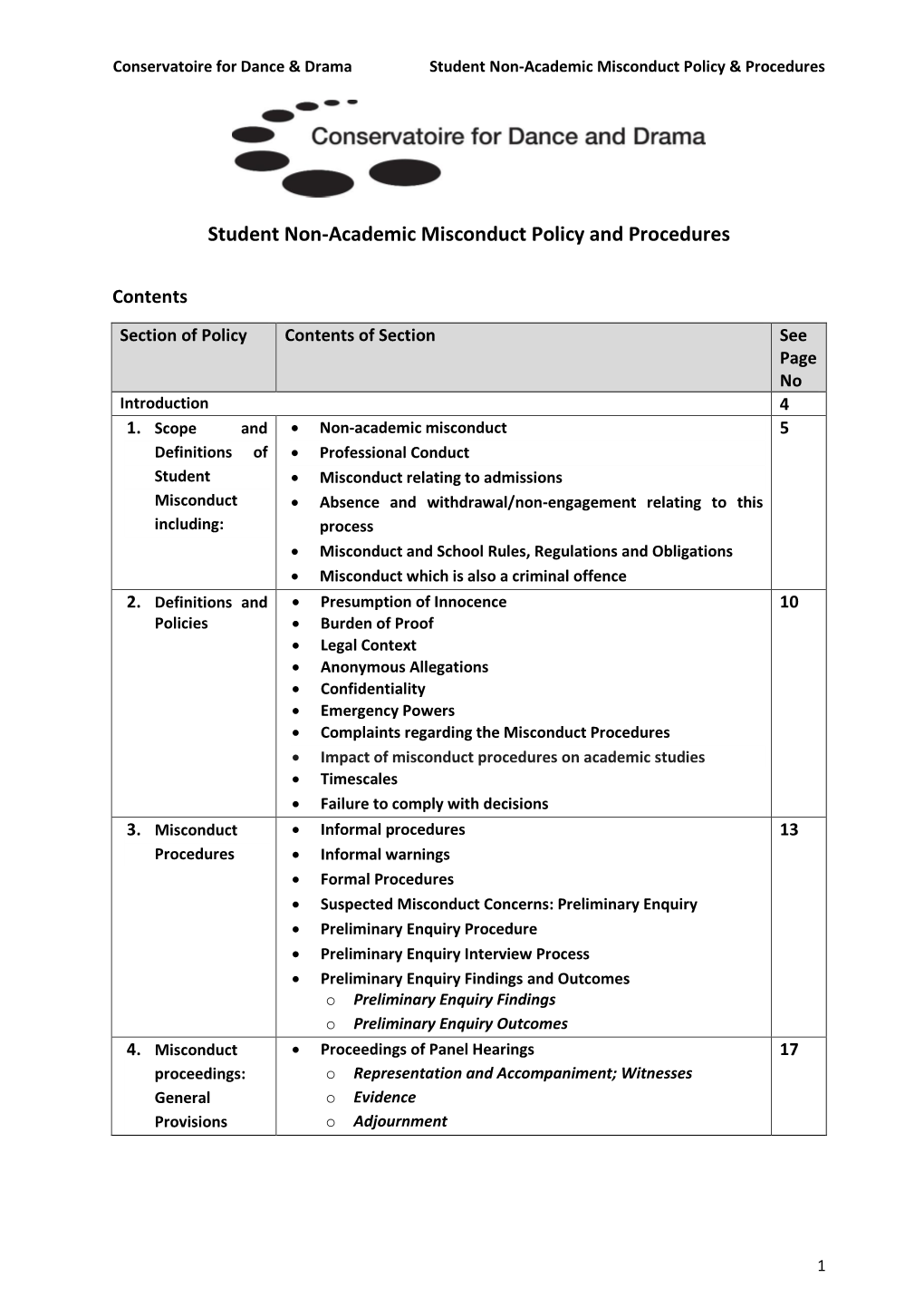 Student Non-Academic Misconduct Policy and Procedures