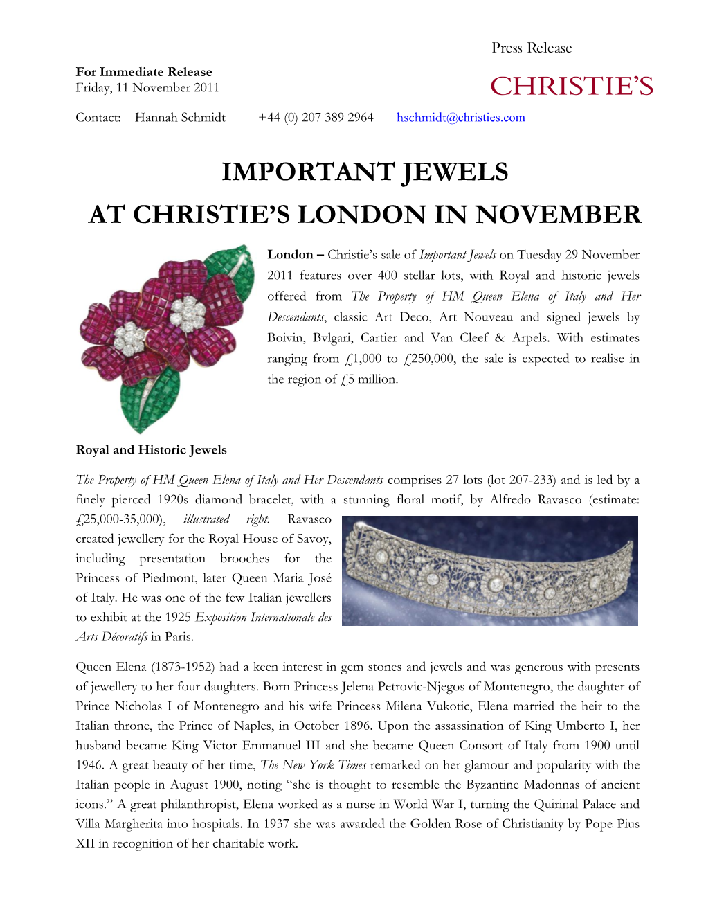 Important Jewels at Christie's London in November