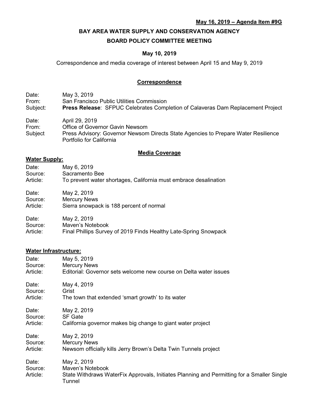 Bay Area Water Supply and Conservation Agency Board Policy Committee Meeting