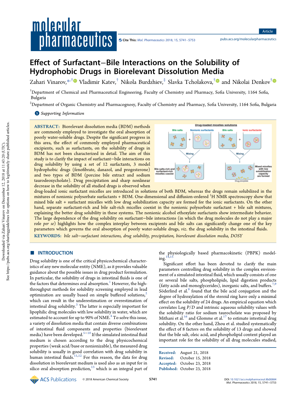 Effect of Surfactant–Bile Interactions on the Solubility of Hydrophobic