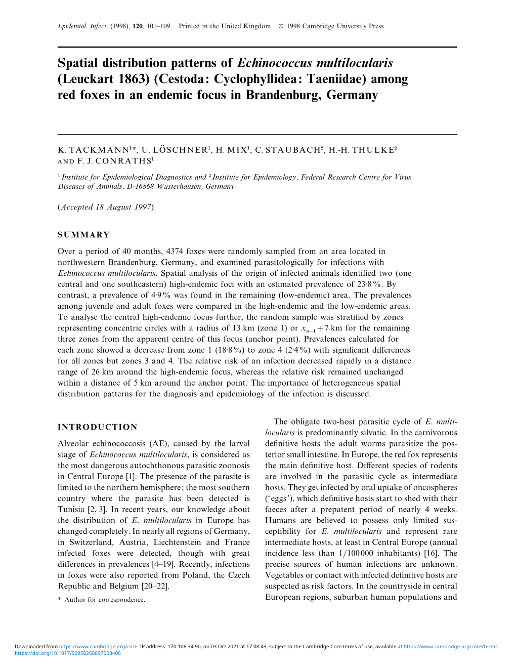 Spatial Distribution Patterns of Echinococcus Multilocularis