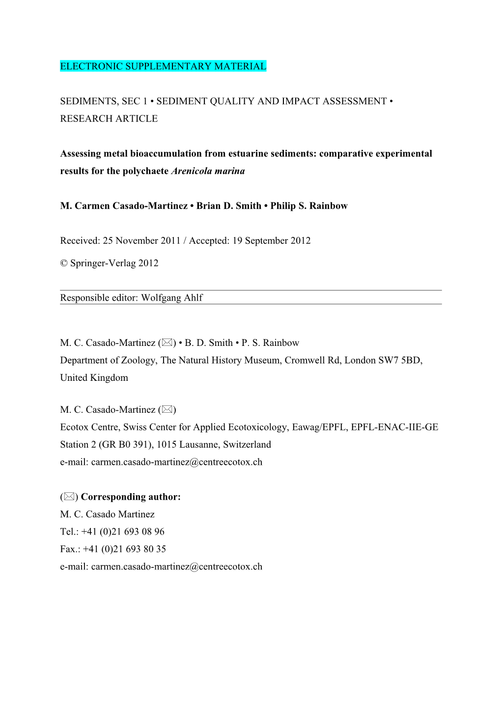 Sediments, Sec 1 Sediment Quality and Impact Assessment Research Article s2