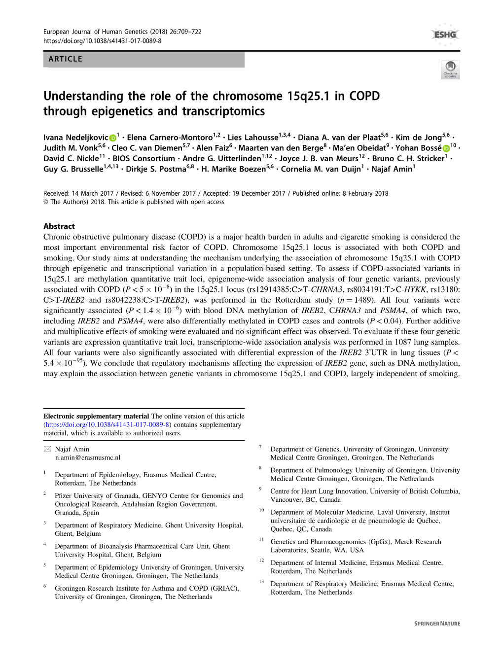 Understanding the Role of the Chromosome 15Q25.1 in COPD Through Epigenetics and Transcriptomics