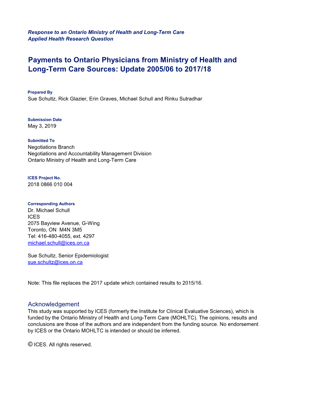 Payments to Ontario Physicians from Ministry of Health and Long-Term Care Sources: Update 2005/06 to 2017/18