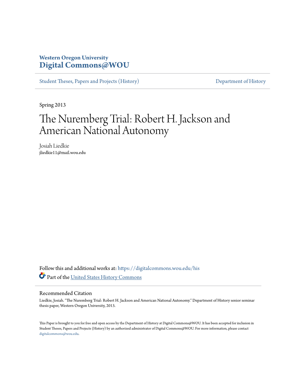 The Nuremberg Trial: Robert H. Jackson and American National