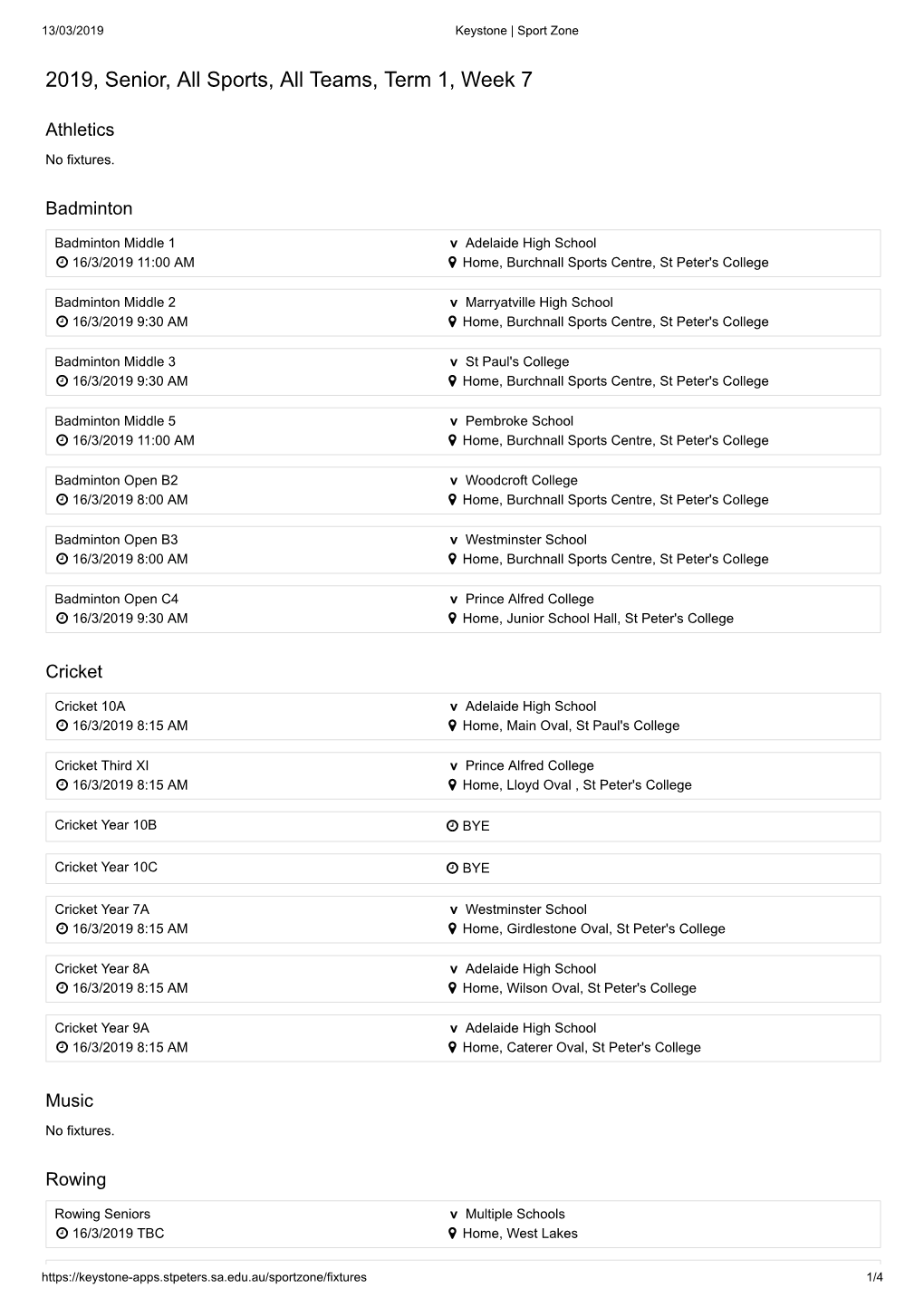 2019, Senior, All Sports, All Teams, Term 1, Week 7