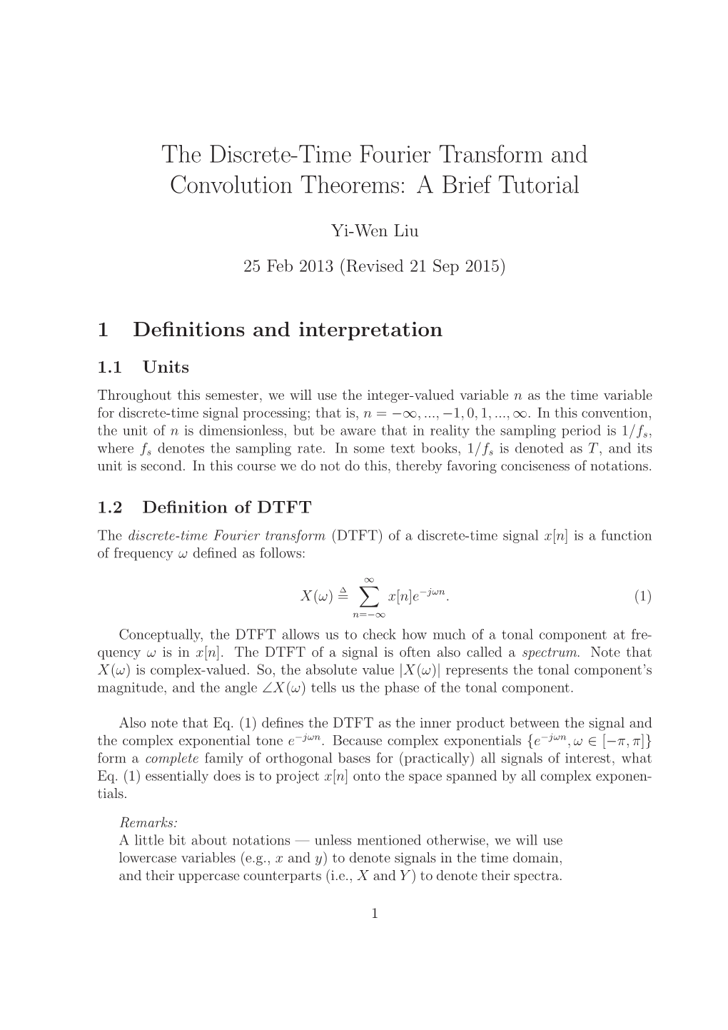 The Discrete-Time Fourier Transform and Convolution Theorems: a Brief Tutorial