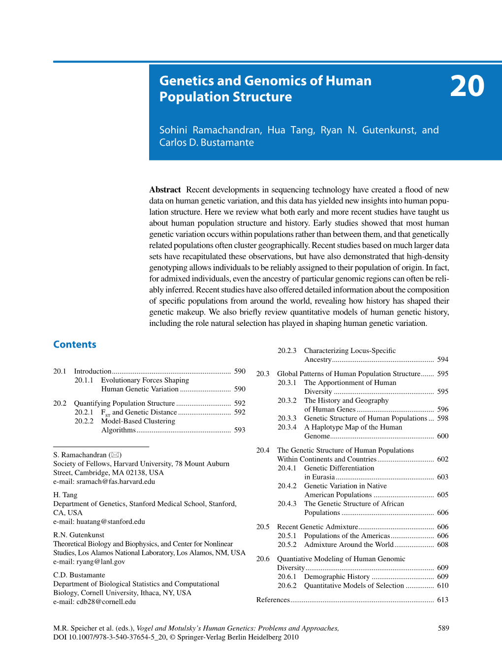 Genetics and Genomics of Human Population Structure 20