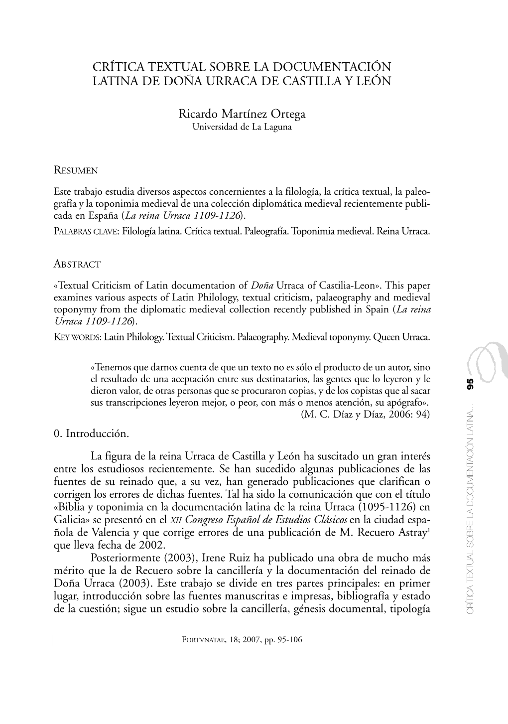 Crítica Textual Sobre La Documentación Latina De Doña Urraca De Castilla Y León