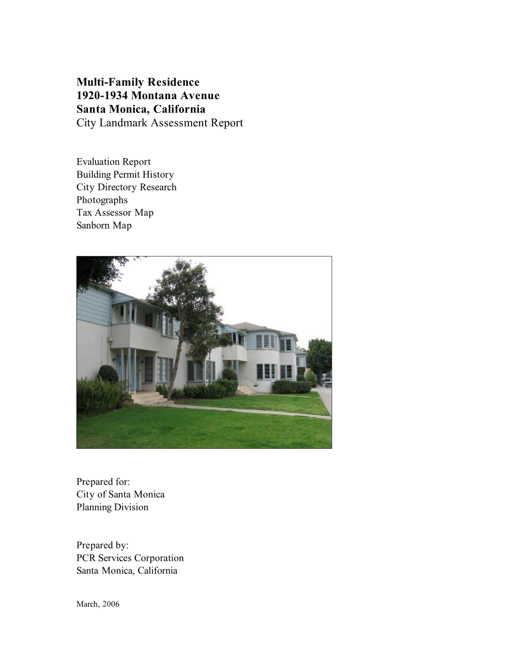 Multi-Family Residence 1920-1934 Montana Avenue Santa Monica, California City Landmark Assessment Report