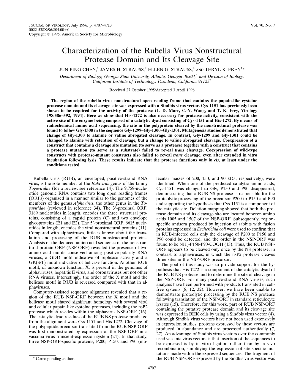 Characterization of the Rubella Virus Nonstructural Protease Domain and Its Cleavage Site