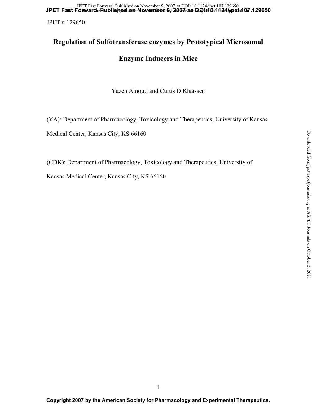 Regulation of Sulfotransferase Enzymes by Prototypical Microsomal Enzyme Inducers in Mice