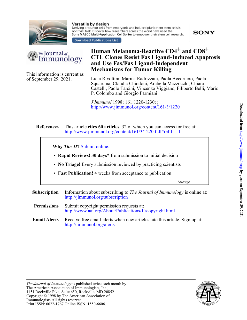 Human Melanoma-Reactive CD4+ and CD8+ CTL Clones Resist Fas