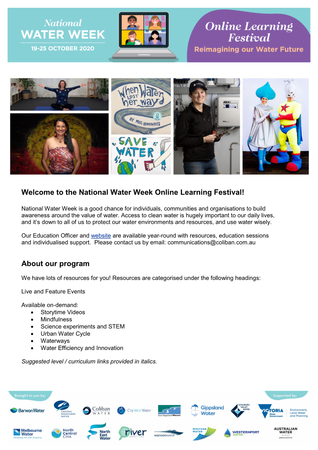 The National Water Week Online Learning Festival! About Our Program