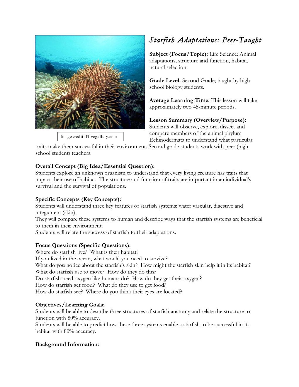Starfish Adaptations: Peer-Taught