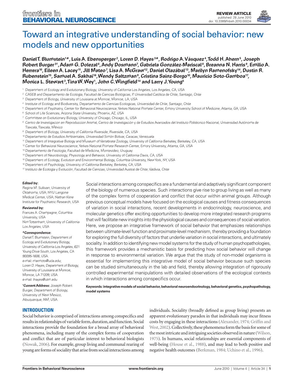 Toward an Integrative Understanding of Social Behavior: New Models and New Opportunities