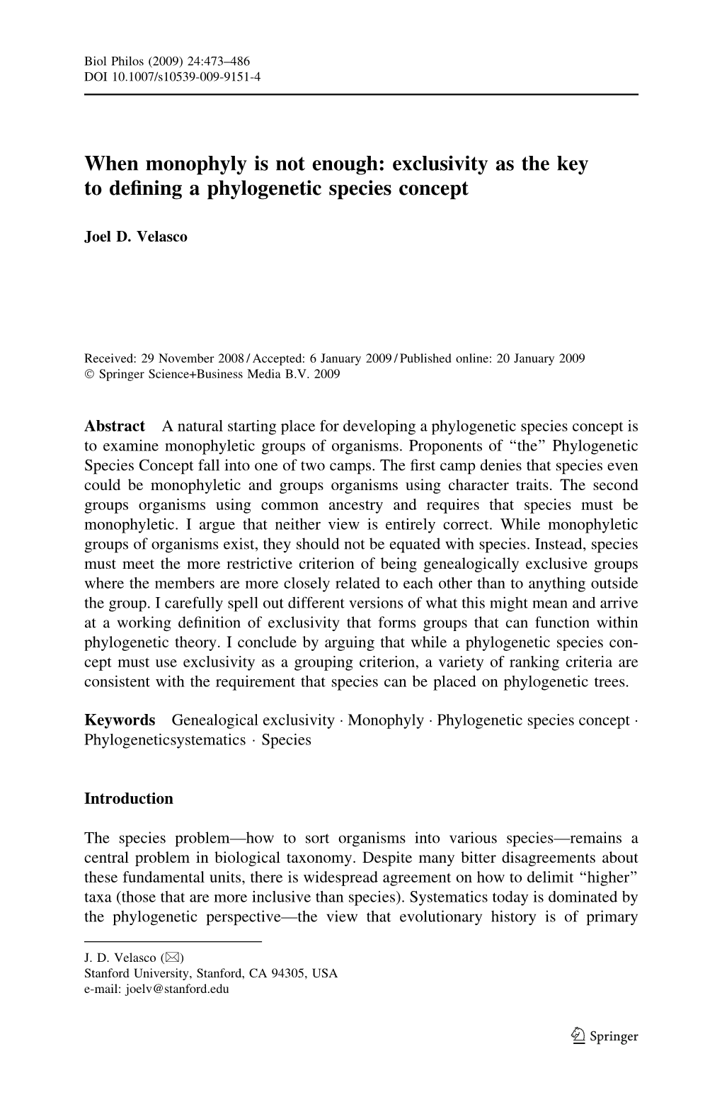 Exclusivity As the Key to Defining a Phylogenetic Species Concept