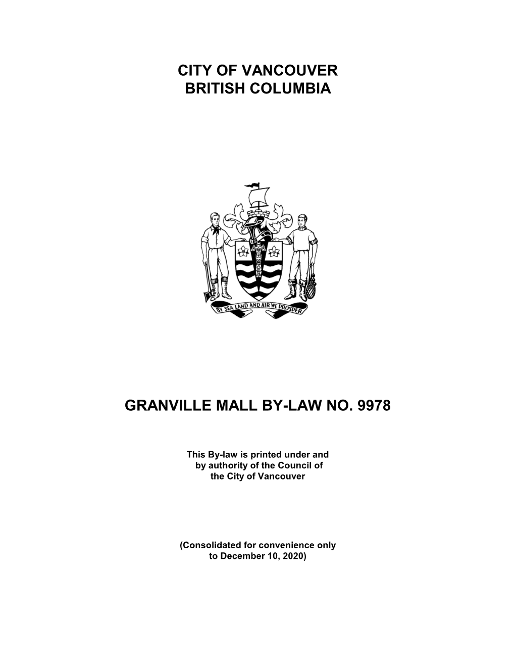City of Vancouver British Columbia Granville Mall By-Law No. 9978
