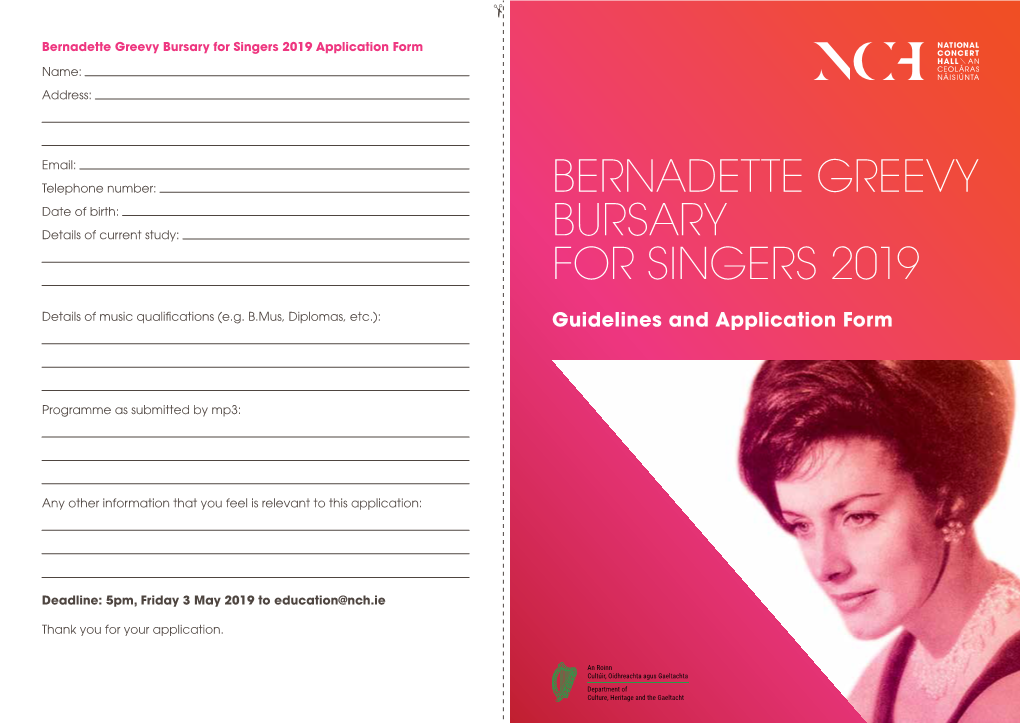 Bernadette Greevy Bursary for Singers 2019 Application Form