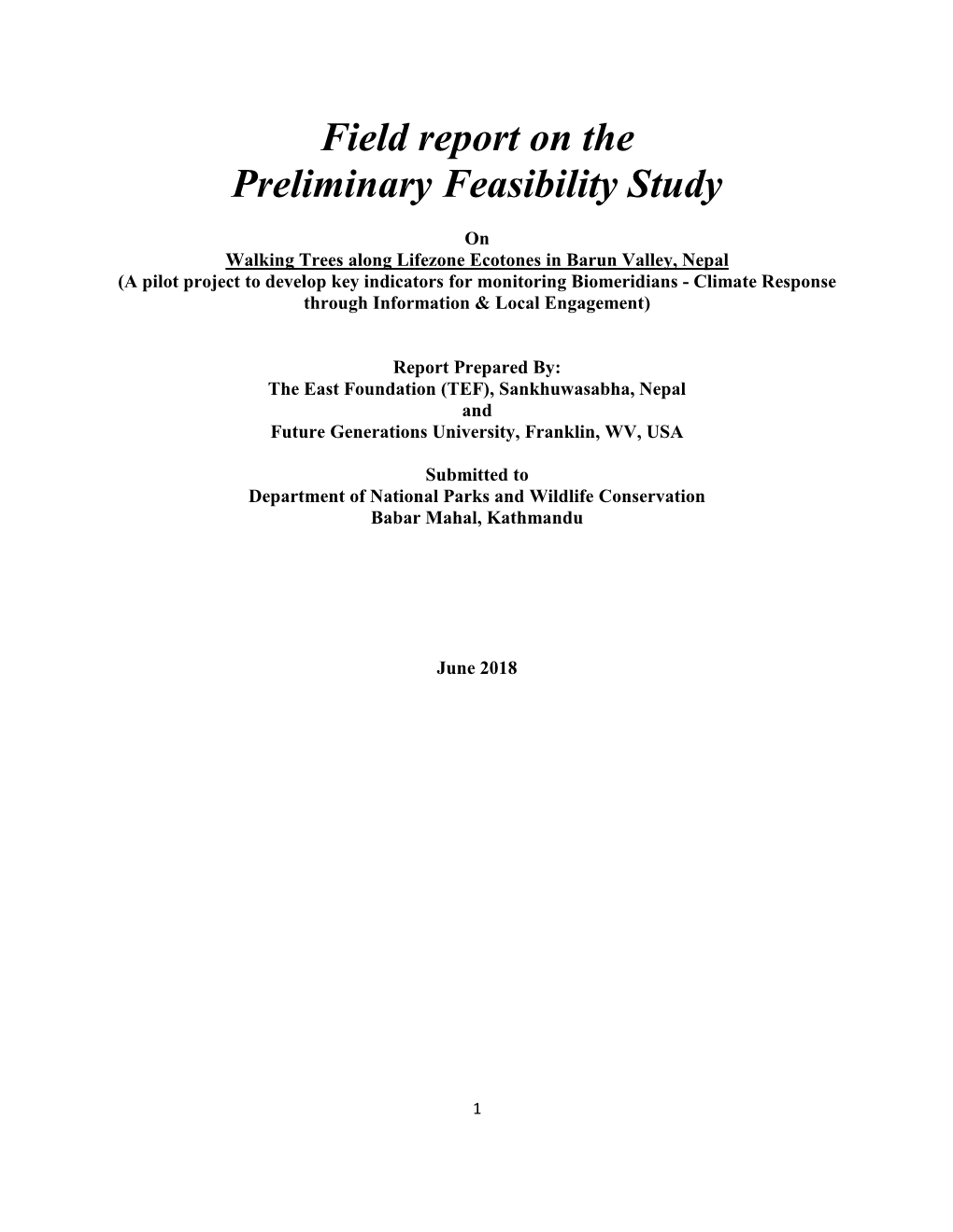 Field Report on the Preliminary Feasibility Study