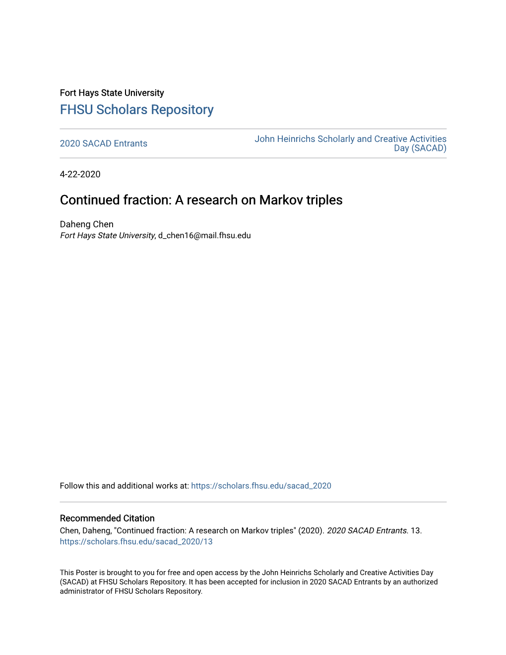 Continued Fraction: a Research on Markov Triples