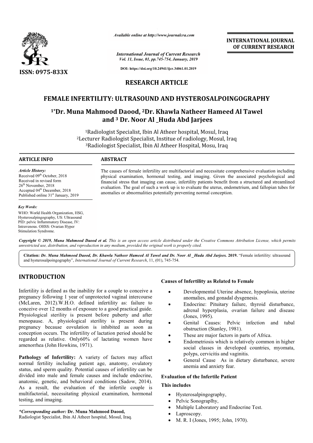 Female Infertility: Ultrasound and Hysterosalpoingography